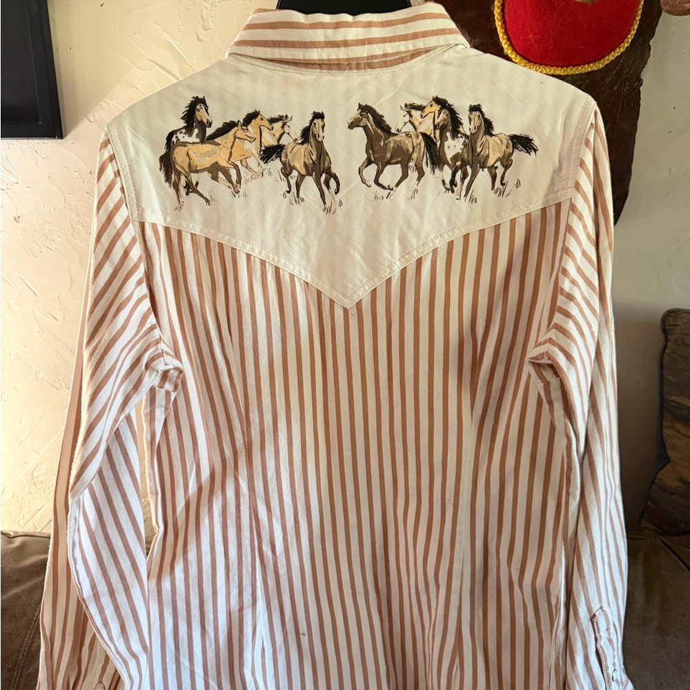 Wrangler Striped Western Button-Down with Horse Embroidery - Cream & Brown